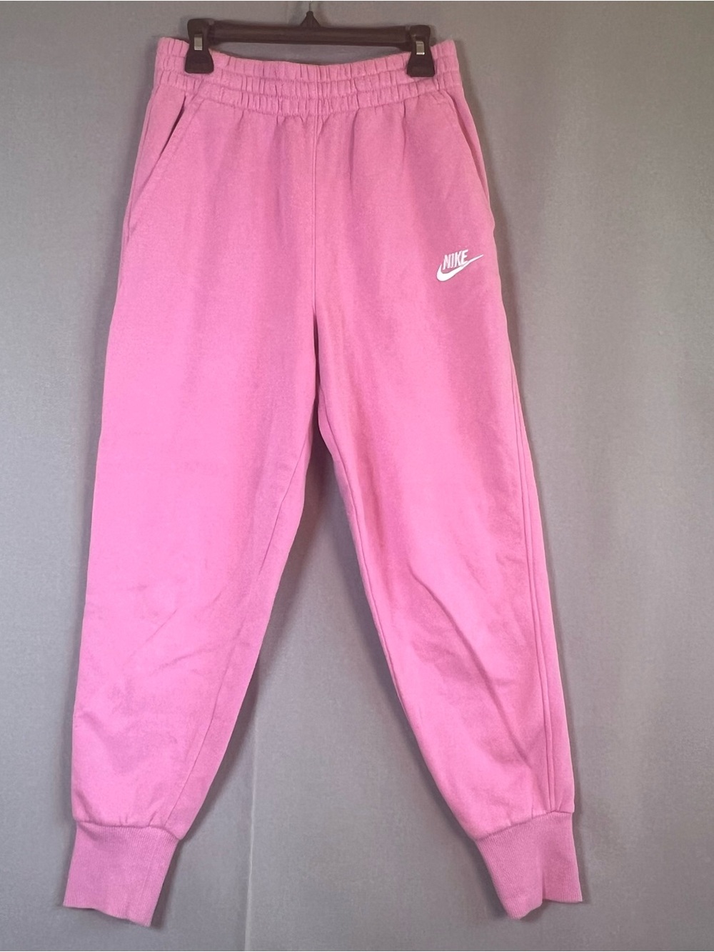 Nike Kids SzM Pink Fleece Jogger Sweat Pants Pockets Straight Leg Elastic Waist